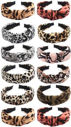 DN Creation Set of 12 Random Color Leopard Print Headband Cheetah Hairband For Women & Girls Hair Band