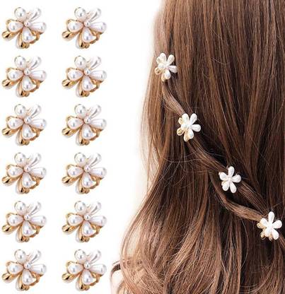 Iskrra 3pcs Pearl Mini Hair Claw clip floral bridal accesory Hair Claw