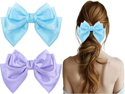 RimR Triple Layer Hair Bow Clips (Sky Blue & Lavender) Pack of 2 Back Pin