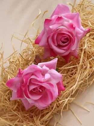 El Cabell 2pcs Women's Fabric Pink Rose Flower hair Pin For Party and Function Use Hair Pin