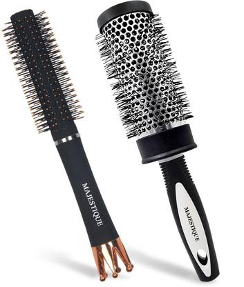 MAJESTIQUE 2Pcs Lightweight Professional Roller Round & Blow Drying Brush Works Great, Wax