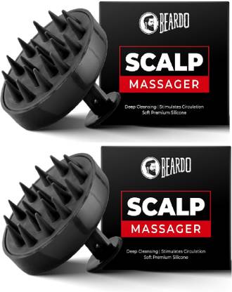 BEARDO 2 Round Scalp Massager Brush with Soft Bristles Anti Dandruff- Black