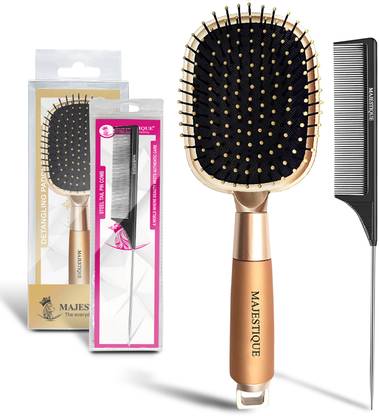 MAJESTIQUE Paddle Hair Brush and Detangle Tail Comb for easy brushing(Pack of 2)