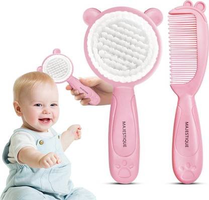 MAJESTIQUE Baby Hair Care Set, Brush & Comb, Soft, Safe for Newborns - 2Pcs/Mutlicolour