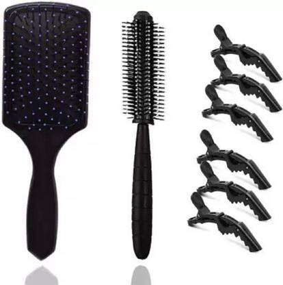 KIRA Styling hair clips Rectangular Cushion Paddle Hair Brush + Round Hair Brush