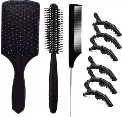 feelhigh 1 Square Paddle,1 Round Hair Comb, 6 Pcs Elegator Styling Sectioning Hair Clip