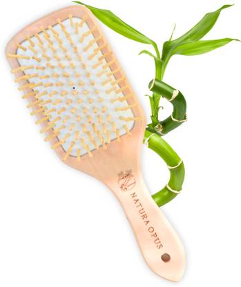 Natura Opus Wooden Rectangular Bamboo Hair Brush with Round Ball Bristles | For Women & Men