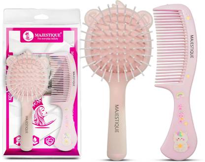 MAJESTIQUE Kids Hair Grooming Set, Soft Scalp Massage Detangling Brush and Comb