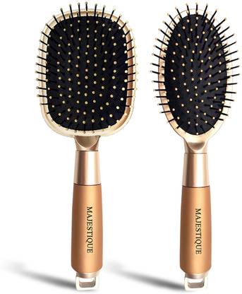 MAJESTIQUE Paddle & Flat Hair Brush, Oval Detangler Brush Golden Series- Pack of 2
