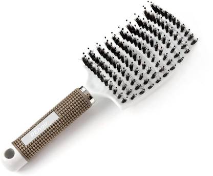 REhair Premium Vented Boar Bristles Hair Brush Detangler (White)