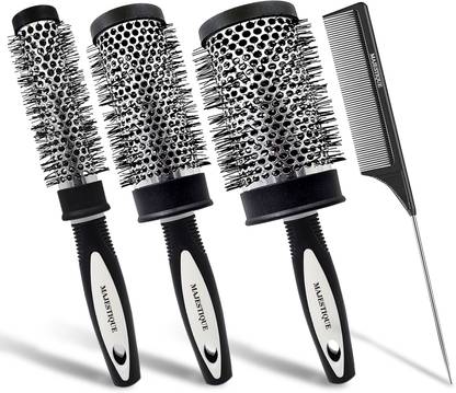 MAJESTIQUE Ion Round Brush Set for Blow Drying and tail comb(Pack of 4)