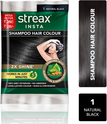 Streax Insta Shampoo Hair Colour-Natural Black(Pack of 8) , Natural Black