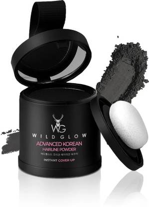 WILDGLOW Korean Hairline Cover-Up Powder | Covers Grey Roots, Bald Spots & Beard , Black