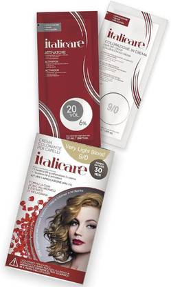 Italicare Oxydant Hair Coloring Cream + Hair color Developer 20 volume 6% , 9/0 Very Light Blonde