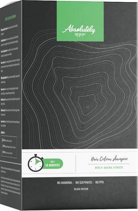 Absolutely Ayur Hair Colour Dye Shampoo - Complete Grey Coverage, 2 Box (6 Sachets/Box) , Black