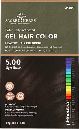 Sacred Herbs Ammonia & PPD Free Semi Permanent Natural Gel Hair Color,100% Grey Coverage,240g , Light Brown
