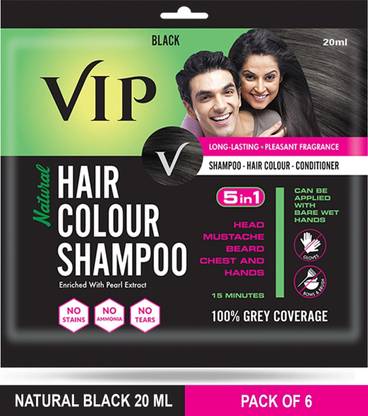 VIP 5 in 1 Hair Color Shampoo (Pack of 6) , Black