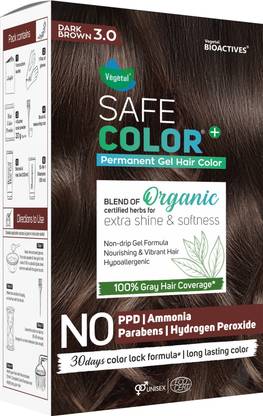 VEGETAL Safe Color Dark Brown 3.0-190ml. - Permanent Organic Gel Hair Colour , Dark Brown 3.0