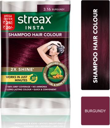 Streax Insta Shampoo Hair Colour for Men & Women (15 ml x 16 = 240 ml) , Burgundy