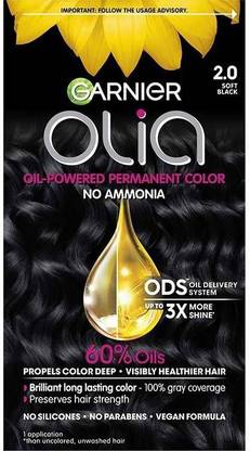 GARNIER Olia Oil Powered Permanent Haircolor , Soft Black 2.0