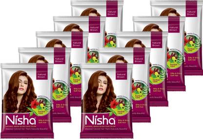 Nisha Natural Henna Based Hair Color 15 Gm Each Sachet (Pack Of 10) Semi Permanent Natural Brown , Natural Brown