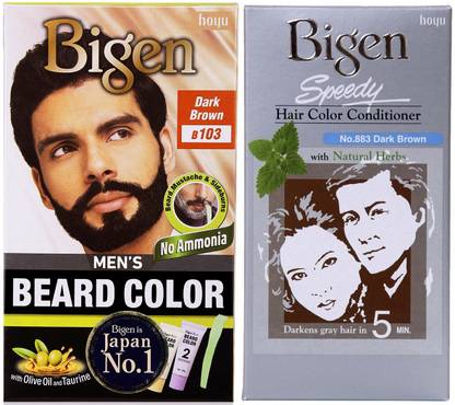 Bigen Men’s Beard B103 & Hair Color Conditioner 883 Combo , Dark Brown