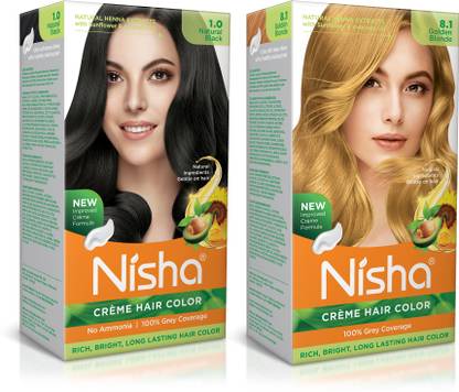 Nisha Creme Hair Color Combo Set Natural Black And 8.1 Golden Blonde , 8.1 Golden Blonde