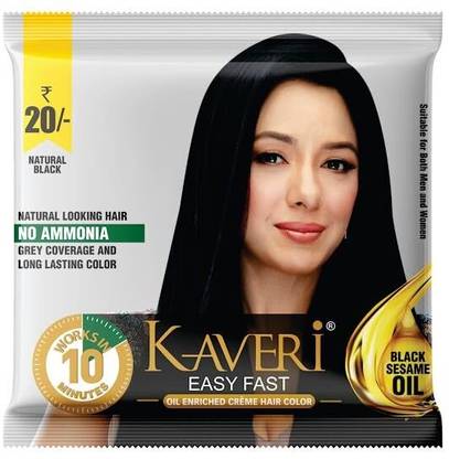 Kaveri EASY FAST OIL ENRICHED CRÈME HAIR COLOR 15g Crème + 15 ml Developer 12pcs , Black