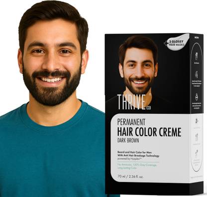 ThriveCo Permanent Hair Color Creme , Lasting Coverage, No amonnia, With Hyaplex , DARK BROWN