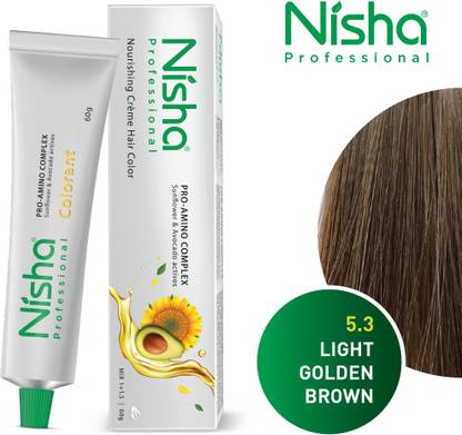 Nisha Professional Fashion Color Kit Permanent Creme Hair Color Light Golden Brown , Light Golden Brown