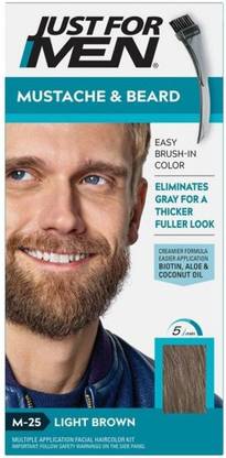 JUST FOR MEN Mustache & Beard Beard Coloring for Gray Hair with Brush Included Color , Light Brown M25
