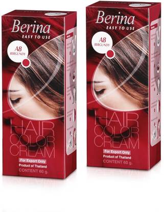 Berina Professional Hair Color Cream with Developer | A8 - Bergundy Pack of 2 , Bergundy