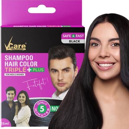 Vcare Shampoo Hair Color for Men & Women 15ml Instant hair color in mins (Pack of 10) , Black
