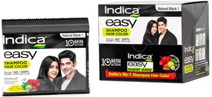 Indica Easy Do-It-Yourself 10 Minutes Hair Color Shampoo,Pack of 12,(25ml x 12) , Natural Black