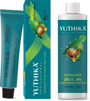 Yuthika Rich Creme Hair Colour For Women 100 gm & hair developer 100ml (Pack OF 2) , Dark Ash Brown