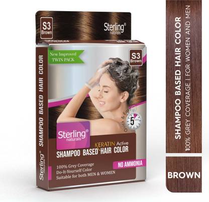 Sterling Naturals Hair Colour Shampoo for Women&Men Ammonia Free 100% GreyCoverage25+25ml , Brown