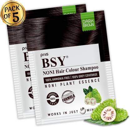 BSY Noni Dark Brown Hair Color Shampoo (20mlx5 Sachets) , Dark Brown
