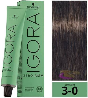 Schwartzkopf professional Igora Zero Amm No Ammonia Permanent Hair Colour 3-0 , Brown