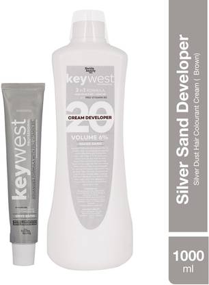 Keywest Professional Hair Color Developer 20 Vol 1000ml + Hair Color Tube No. 4, 80gm , Brown