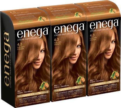enega Creme Hair Color with Argan Oil & Green Tea Ammonia Free Dye (Pack-3) , Gloden Brown