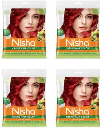 Nisha Creme Hair Color Pouch 40 gm ,Flame Red (Pack OF 4) , Flame Red
