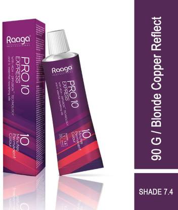 RAAGA PROFESSIONAL Pro 10 Express Permanent Hair Color | Blonde Copper Reflect 7.4 | 90 gm , Blonde Copper Reflect 7.4