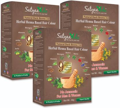 SatyaaVeda Herbal Henna Based Ammonia Free Hair Colour with 9 Ayurvedic Herbs 180 g , Dark Brown