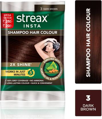 Streax Insta Shampoo Hair Colour-Dark Brown(Pack of 16) , Dark Brown