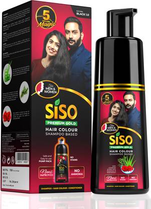 SISO Hair Color Shampoo Pump pack 180ml, Natural Black | No Skin Stain, No Ammonia , Natural Black 1.0