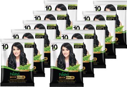 Nisha 10 min Quick Hair Color Henna Based Herbal Protection 10 gm (Pack of 10) , Natural Black