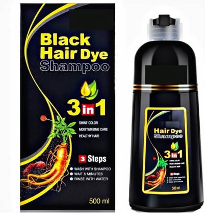 Three Elements Store 3 in 1 black hair dye color Shampoo Hair Dye shampoo for grey hair , BLACK