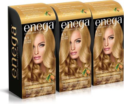 enega Golden Blonde Creme Hair Color 150 ml Grey Coverage Dye (Pack-3) , GOLDEN BLONDE 8.1
