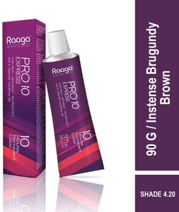 RAAGA PROFESSIONAL Pro 10 Express Permanent Hair Color | Instense Brugundy Brown 4.20 | 90 gm , Instense Brugundy Brown, 4.20