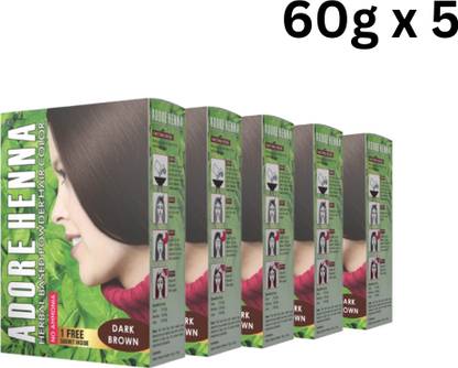 Adore Henna HERBAL BASED powder Dark brown hair colour 60g×5 , Dark brown